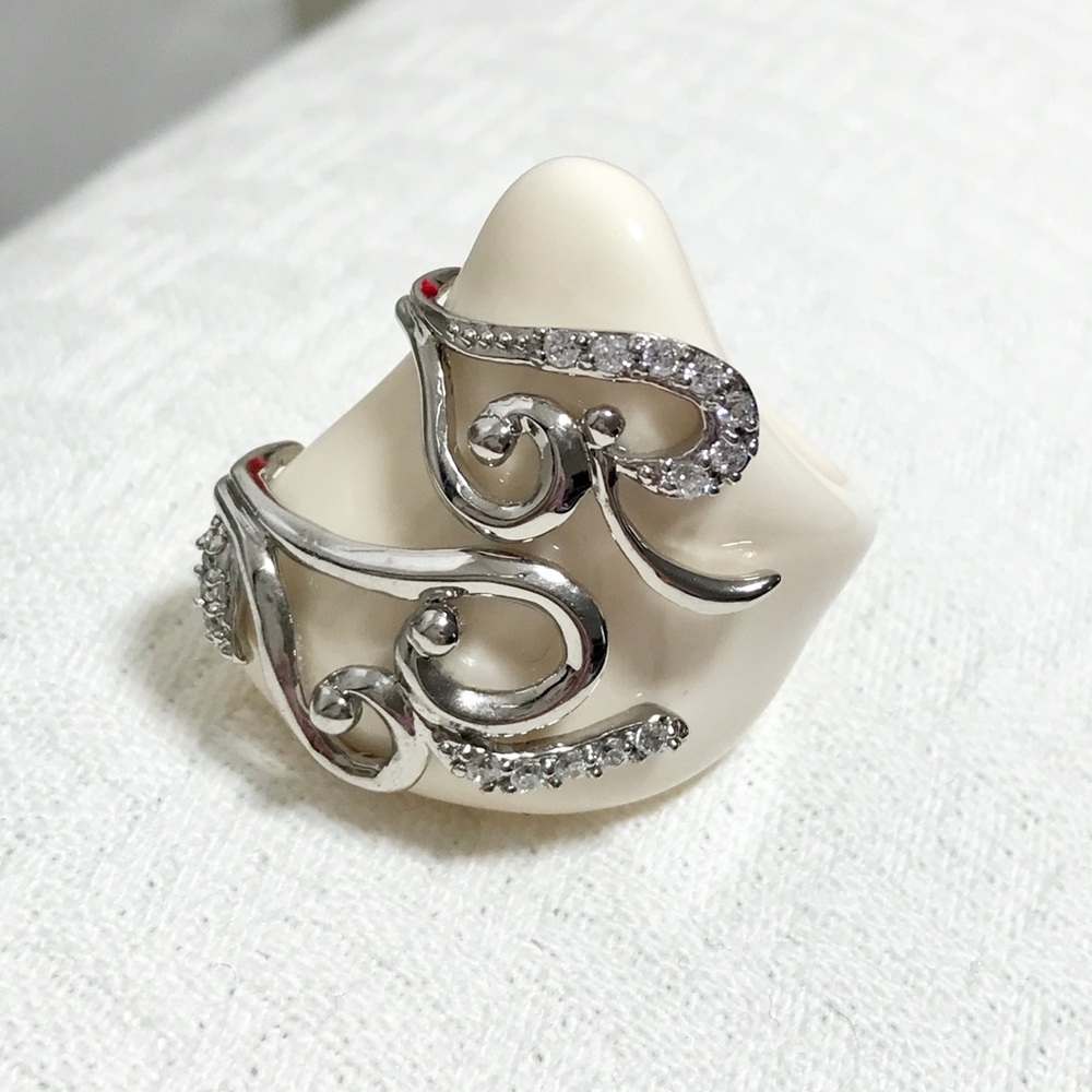 Couture Sterling Silver Cz Statement Ring Sz 7 - Picture 4 of 5